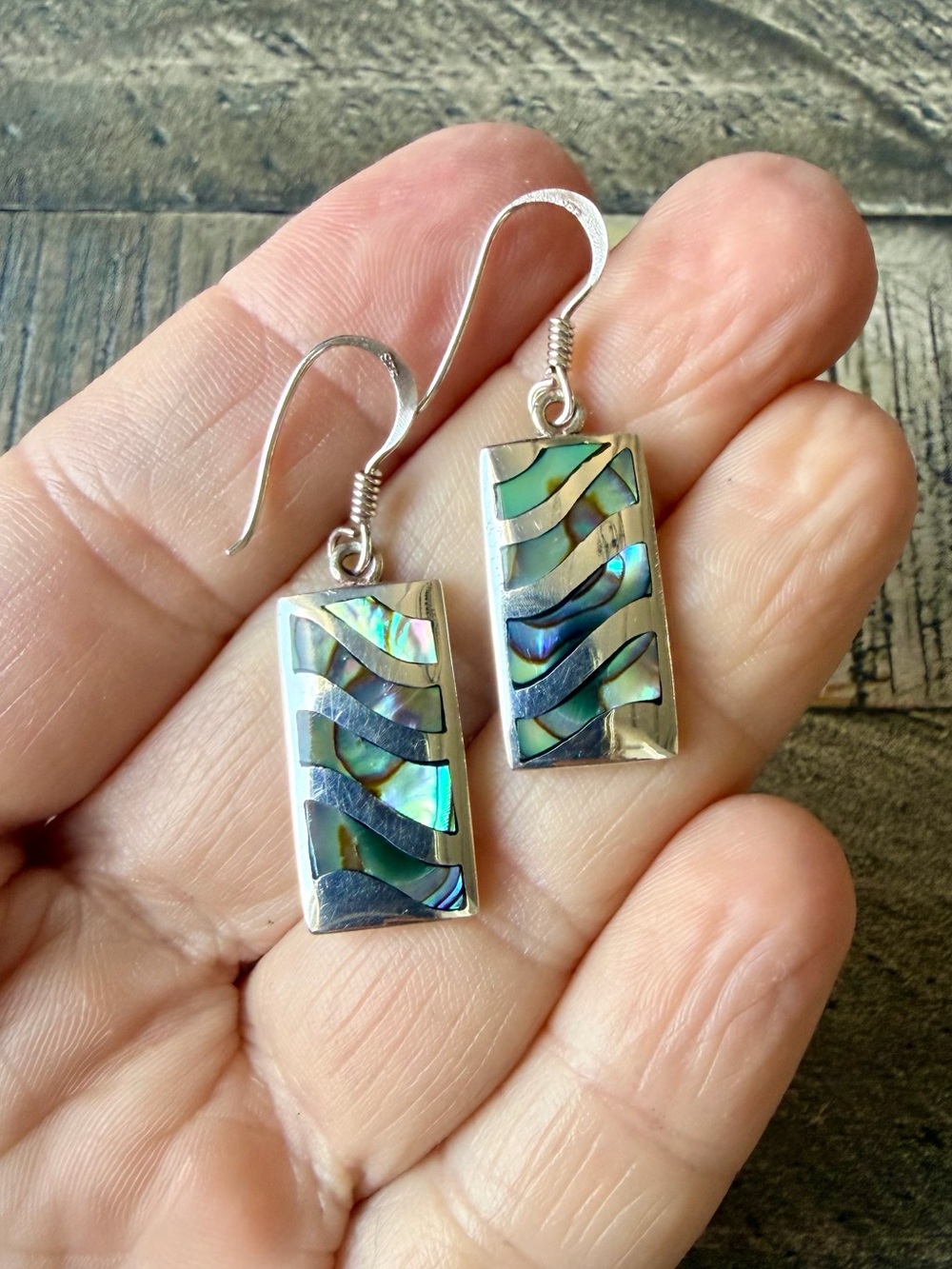 Vintage Abalone Inlay Rectangular Drop Earrings